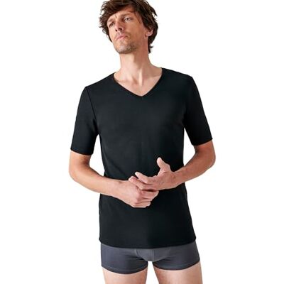 Damart Herren Kurzärmliges T-Shirt aus Thermolactyl-Interlock-Strick mit V-Ausschnitt Thermounterwäsche-Oberteil, Schwarz, S Damart Herren Kurzärmliges T-Shirt aus Thermolactyl-Interlock-Strick mit V-Ausschnitt Thermounterwäsche-Oberteil, Schwarz, S