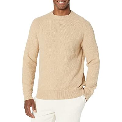 Amazon Herren Oversize-Pullover mit Rundhalsausschnitt aus strukturierter Baumwolle, Bräunen, XS Amazon Herren Oversize-Pullover mit Rundhalsausschnitt aus strukturierter Baumwolle, Bräunen, XS