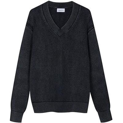 Diana Studio – Handgefertigter Langarmpullover mit V-Ausschnitt aus 100% Baumwolle, Herren, Schwarz, Größe XL Diana Studio – Handgefertigter Langarmpullover mit V-Ausschnitt aus 100% Baumwolle, Herren, Schwarz, Größe XL