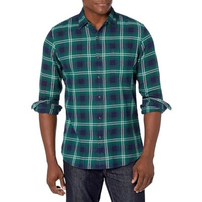 Amazon Herren Schmal Geschnittenes, Langärmliges Flanellhemd Mit Knopfleiste, Kariert, Grün Marineblau Karomuster, XS Amazon Herren Schmal Geschnittenes, Langärmliges Flanellhemd Mit Knopfleiste, Kariert, Grün Marineblau Karomuster, XS