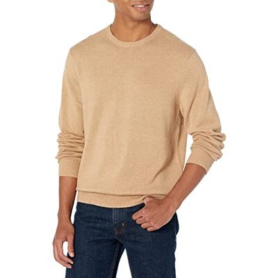 Amazon Herren Langärmliger Pullover Mit Rundhalsausschnitt, 100% Baumwolle, Erhältlich In Groß Und Schwer, Kamelbraun Meliert, L Amazon Herren Langärmliger Pullover Mit Rundhalsausschnitt, 100% Baumwolle, Erhältlich In Groß Und Schwer, Kamelbraun Meliert, L