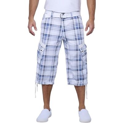 X RAY Lange Cargo-Shorts für Herren, mit Gürtel, 45,7 cm Schrittlänge unterhalb des Knies, mehrere Taschen, 3/4-Caprihose (große und hohe Shorts für Herren), Kariert, Blau/Weiß, 52 X RAY Lange Cargo-Shorts für Herren, mit Gürtel, 45,7 cm Schrittlänge unterhalb des Knies, mehrere Taschen, 3/4-Caprihose (große und hohe Shorts für Herren), Kariert, Blau/Weiß, 52