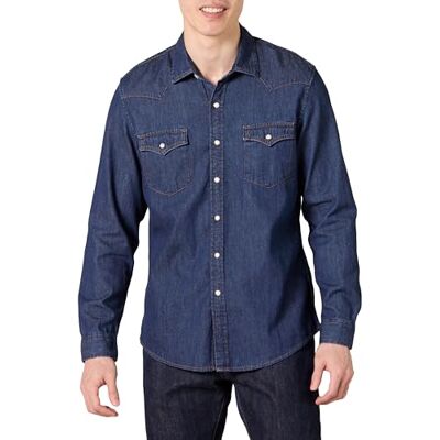 Amazon Men's Slim-Fit Long-Sleeve Denim Shirt Shirt, -Medium Blue, X-Large Amazon Men's Slim-Fit Long-Sleeve Denim Shirt Shirt, -Medium Blue, X-Large