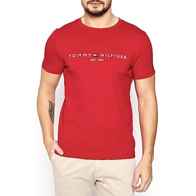 Tommy Hilfiger Herren T-Shirt Kurzarm Tommy Logo Rundhalsausschnitt, Rot (Primary Red), XXL Tommy Hilfiger Herren T-Shirt Kurzarm Tommy Logo Rundhalsausschnitt, Rot (Primary Red), XXL