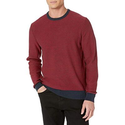 Amazon Herren-Pullover mit Rundhalsausschnitt (erhältlich in Big & Tall), Marineblau-Rot, Mini-Streifen, Größe S Amazon Herren-Pullover mit Rundhalsausschnitt (erhältlich in Big & Tall), Marineblau-Rot, Mini-Streifen, Größe S