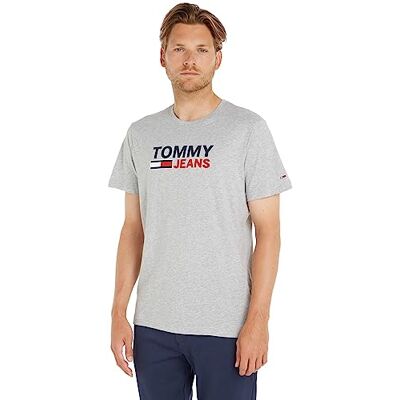 Tommy Jeans Tjm Reg Corp Logo Tee Kurzarm T-Shirts, Herren, Grau (Lt Grey Htr), S Tommy Jeans Tjm Reg Corp Logo Tee Kurzarm T-Shirts, Herren, Grau (Lt Grey Htr), S