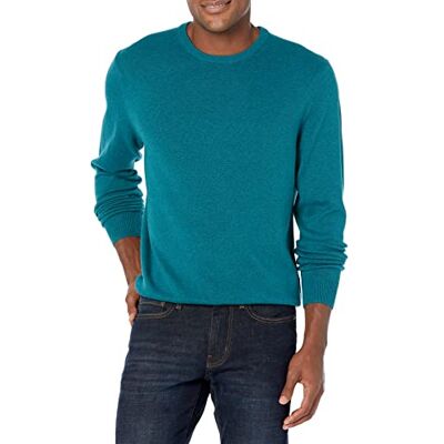 Amazon Herren Langärmliger Pullover Mit Rundhalsausschnitt, 100% Baumwolle, Erhältlich In Groß Und Schwer, Grünblau Meliert, XS Amazon Herren Langärmliger Pullover Mit Rundhalsausschnitt, 100% Baumwolle, Erhältlich In Groß Und Schwer, Grünblau Meliert, XS