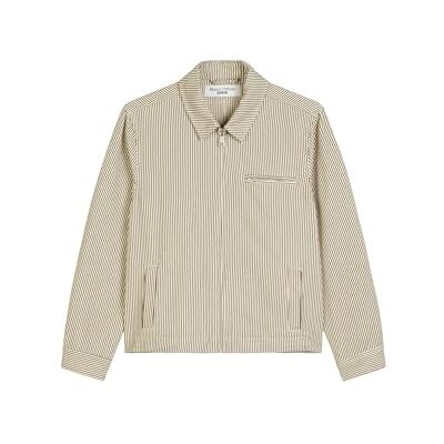 Marc O' Polo Denim Herren Jeansjacke mit Reißverschluss gestreift, Weiß (Offwhite Multi 01), S Marc O' Polo Denim Herren Jeansjacke mit Reißverschluss gestreift, Weiß (Offwhite Multi 01), S