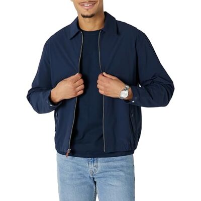 Amazon Leichte Stretch-Bomberjacke für Herren, lockere Passform, mit Reißverschluss, Marineblau, Größe M Amazon Leichte Stretch-Bomberjacke für Herren, lockere Passform, mit Reißverschluss, Marineblau, Größe M