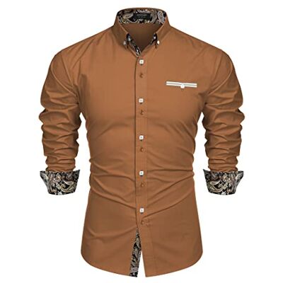 COOFANDY Herren Fashion Slim fit Dress Shirt freizeithemd 01-Braun Large COOFANDY Herren Fashion Slim fit Dress Shirt freizeithemd 01-Braun Large