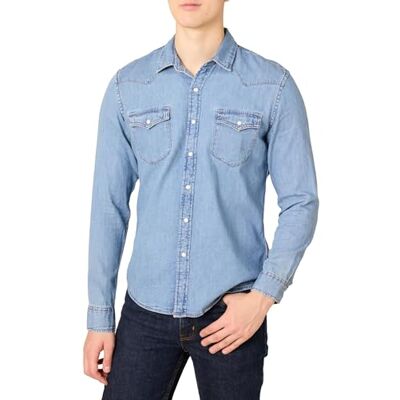 Amazon Men's Slim-Fit Long-Sleeve Denim Shirt Shirt, -Light Blue, Medium Amazon Men's Slim-Fit Long-Sleeve Denim Shirt Shirt, -Light Blue, Medium