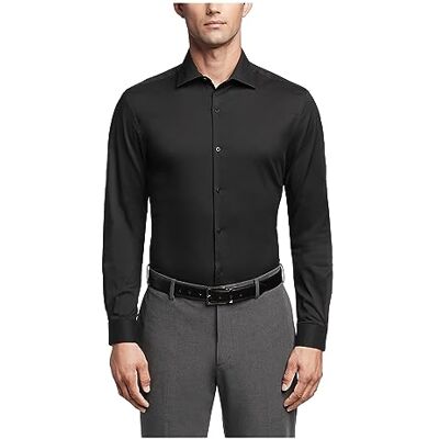 Van Heusen Herren, Normale Passform, Lux-Satin, Stretch, Einfarbig Klassisches Hemd, Schwarz, 39 cm Hals 81 cm-84 cm Ärmel Van Heusen Herren, Normale Passform, Lux-Satin, Stretch, Einfarbig Klassisches Hemd, Schwarz, 39 cm Hals 81 cm-84 cm Ärmel