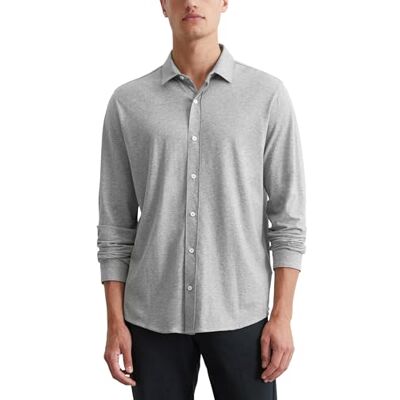 Marc O' Polo Herren Jerseyhemd aus Bio-Baumwolle Langarm, Grau (Grey Melange), L Marc O' Polo Herren Jerseyhemd aus Bio-Baumwolle Langarm, Grau (Grey Melange), L