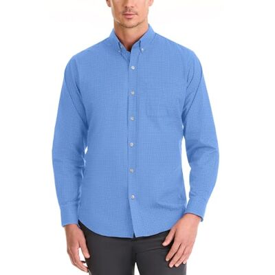Van Heusen Herren Wrinkle Free Long Sleeve Shirt, Slim Fit, Comfortable Stretch Fabric Hemd mit Button-Down-Kragen, Blau-Riviera Blue, L Van Heusen Herren Wrinkle Free Long Sleeve Shirt, Slim Fit, Comfortable Stretch Fabric Hemd mit Button-Down-Kragen, Blau-Riviera Blue, L