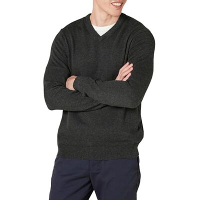 Amazon Herren V-Ausschnitt Pullover aus Baumwolle, Normale Passform, Charcoal Heather, XS Amazon Herren V-Ausschnitt Pullover aus Baumwolle, Normale Passform, Charcoal Heather, XS