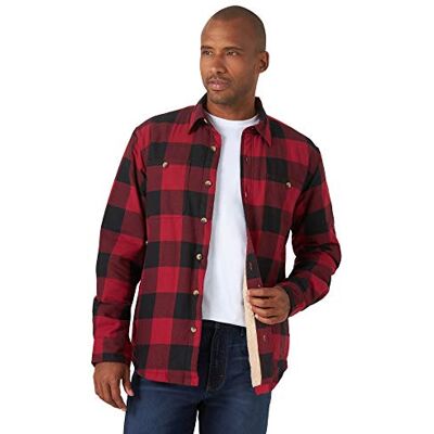 Wrangler Authentics Langärmelige Herren-Hemdjacke mit Sherpa-Futter, Rotes Büffel, XL Wrangler Authentics Langärmelige Herren-Hemdjacke mit Sherpa-Futter, Rotes Büffel, XL