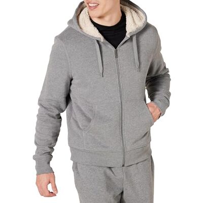 Amazon Herren Hoodie mit Sherpa-Futter und durchgehendem Reißverschluss, Hellgrau Meliert, XS Amazon Herren Hoodie mit Sherpa-Futter und durchgehendem Reißverschluss, Hellgrau Meliert, XS