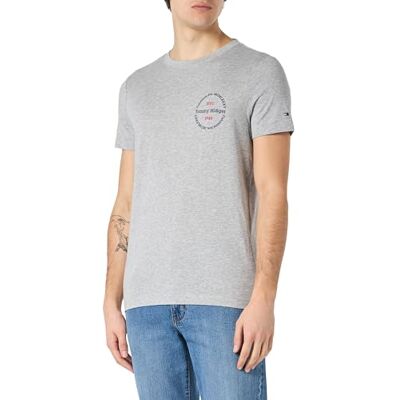 Tommy Hilfiger Herren T-Shirt Kurzarm Hilfiger Roundle Tee Rundhalsausschnitt, Grau (Light Grey Heather), M Tommy Hilfiger Herren T-Shirt Kurzarm Hilfiger Roundle Tee Rundhalsausschnitt, Grau (Light Grey Heather), M
