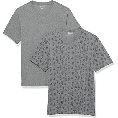 Amazon Herren T-Shirt Slim Fit Kurzarm V-Ausschnitt 2er Pack Grey Heather Cactus Print, XX-Large Amazon Herren T-Shirt Slim Fit Kurzarm V-Ausschnitt 2er Pack Grey Heather Cactus Print, XX-Large