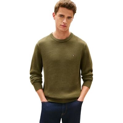 Tommy Hilfiger Herren Pullover Seasonal Structure mit Rundhalsausschnitt, Grün (Dark Artichoke), L Tommy Hilfiger Herren Pullover Seasonal Structure mit Rundhalsausschnitt, Grün (Dark Artichoke), L