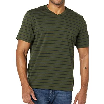 Amazon Herren T-Shirt Slim Fit Kurzarm V-Ausschnitt 2er Pack Navy/Olive/Stripe, Large Amazon Herren T-Shirt Slim Fit Kurzarm V-Ausschnitt 2er Pack Navy/Olive/Stripe, Large