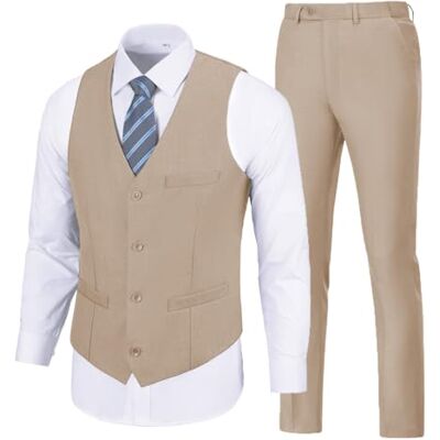 SISAVE Herrenanzug, 2-teilig, schmale Passform, Westen- und Hosen-Set, Abschlussball-Anzüge für Herren, formelle Hochzeit, Party, Smoking, Khaki, L SISAVE Herrenanzug, 2-teilig, schmale Passform, Westen- und Hosen-Set, Abschlussball-Anzüge für Herren, formelle Hochzeit, Party, Smoking, Khaki, L