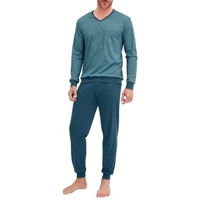 CALIDA Relax Streamline Bündchen-Pyjama, Schlafanzug Herren, aus 100% Baumwolle, Hose mit stoffbezogenem Gummibund deep Petrol 52-54 CALIDA Relax Streamline Bündchen-Pyjama, Schlafanzug Herren, aus 100% Baumwolle, Hose mit stoffbezogenem Gummibund deep Petrol 52-54