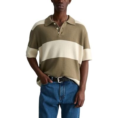 Marc O' Polo Marc OߴPolo Denim Herren Kurzarm-Poloshirt mit Waffelstruktur gestreift, Mehrfarbig (Light Beige Multi 02), M Marc O' Polo Marc OߴPolo Denim Herren Kurzarm-Poloshirt mit Waffelstruktur gestreift, Mehrfarbig (Light Beige Multi 02), M
