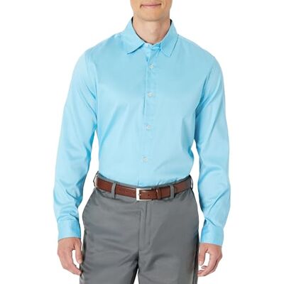 Amazon Herren Langärmliges, knitterfreies Regular-Fit-Stretch-Anzughemd, Himmelblau, L Amazon Herren Langärmliges, knitterfreies Regular-Fit-Stretch-Anzughemd, Himmelblau, L