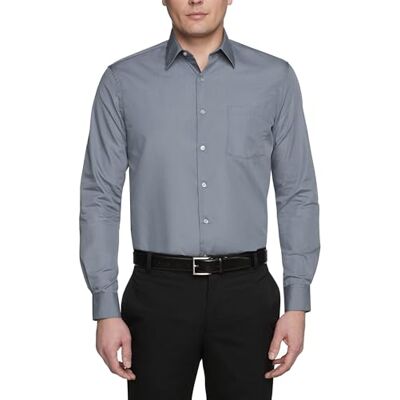 Van Heusen Herren Popeline, Normale Passform, Fester Spitzkragen Klassisches Hemd, grau, 37 cm Hals 81 cm-84 cm Ärmel Van Heusen Herren Popeline, Normale Passform, Fester Spitzkragen Klassisches Hemd, grau, 37 cm Hals 81 cm-84 cm Ärmel