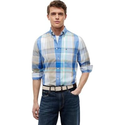 Tommy Hilfiger Herren Hemd Madras Slub aus Baumwolle, Blau (Blue Orbit/Check), L Tommy Hilfiger Herren Hemd Madras Slub aus Baumwolle, Blau (Blue Orbit/Check), L