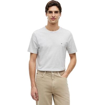 Tommy Hilfiger Men's ESS Seasonal Reg Fit Stripe Tee MW0MW40923 S/S T-Shirt, White (Ecru/Desert Sky Stripe), M Tommy Hilfiger Men's ESS Seasonal Reg Fit Stripe Tee MW0MW40923 S/S T-Shirt, White (Ecru/Desert Sky Stripe), M