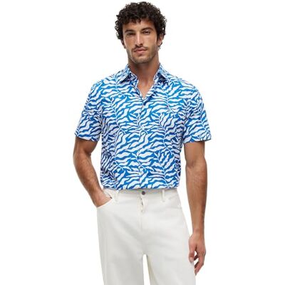 Tommy Hilfiger Herren Hemd Papertouch Palm Shirt mit Palmenblatt-Print, Mehrfarbig (Blue Orbit/Allover), L Tommy Hilfiger Herren Hemd Papertouch Palm Shirt mit Palmenblatt-Print, Mehrfarbig (Blue Orbit/Allover), L