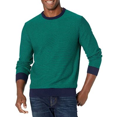 Amazon Herren Langärmliger Pullover Mit Rundhalsausschnitt, 100% Baumwolle, Erhältlich In Groß Und Schwer, Smaragdgrün Streifen, S Amazon Herren Langärmliger Pullover Mit Rundhalsausschnitt, 100% Baumwolle, Erhältlich In Groß Und Schwer, Smaragdgrün Streifen, S