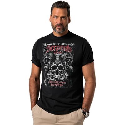 JP 1880 Herren große Größen Übergrößen Menswear L-8XL JP1880 T-Shirt, Halbarm, Vintage Look, Brustprint, bis 8 XL schwarz XL 840257100-XL JP 1880 Herren große Größen Übergrößen Menswear L-8XL JP1880 T-Shirt, Halbarm, Vintage Look, Brustprint, bis 8 XL schwarz XL 840257100-XL