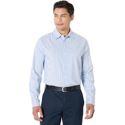 Amazon Langärmeliges Stretchhemd für Herren, normale Passform, blau-weiße Nadelstreifen, Größe XL Amazon Langärmeliges Stretchhemd für Herren, normale Passform, blau-weiße Nadelstreifen, Größe XL