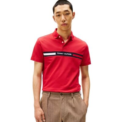 Tommy Hilfiger Herren Poloshirt Kurzarm Chest Insert Regular Fit, Mehrfarbig (Medium Red), L Tommy Hilfiger Herren Poloshirt Kurzarm Chest Insert Regular Fit, Mehrfarbig (Medium Red), L