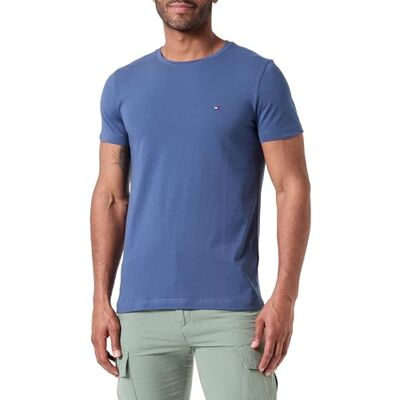 Tommy Hilfiger Herren T-Shirt Kurzarm Stretch Slim Fit Tee Rundhalsausschnitt, Blau (Aegean Sea), M Tommy Hilfiger Herren T-Shirt Kurzarm Stretch Slim Fit Tee Rundhalsausschnitt, Blau (Aegean Sea), M