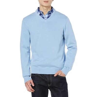 Amazon Herren V-Ausschnitt Pullover aus Baumwolle, Normale Passform, Light Blue Heather, L Amazon Herren V-Ausschnitt Pullover aus Baumwolle, Normale Passform, Light Blue Heather, L