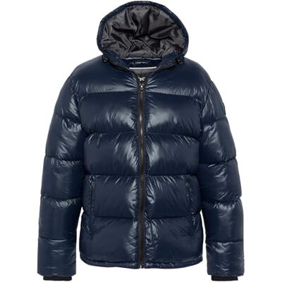 Schott NYC Glänzende Daunenjacke mit Kapuze Schott Columbus, blau, L Schott NYC Glänzende Daunenjacke mit Kapuze Schott Columbus, blau, L