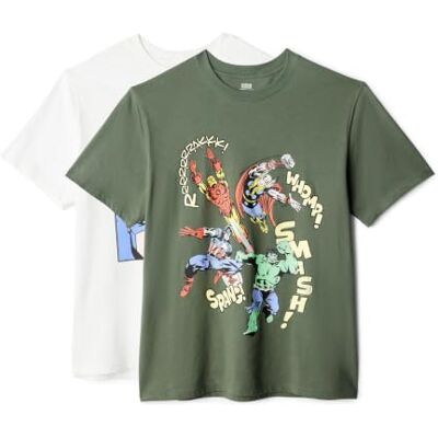 Amazon Disney Herren Kurzärmeliges T-Shirt mit Rundhalsausschnitt aus Baumwolle – Regular Fit, 2er-Pack, Avengers Assemble, L Amazon Disney Herren Kurzärmeliges T-Shirt mit Rundhalsausschnitt aus Baumwolle – Regular Fit, 2er-Pack, Avengers Assemble, L