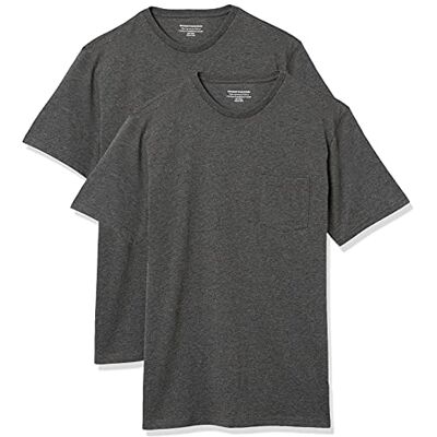 Amazon Herren Kurzärmeliges T-Shirt mit Rundhalsausschnitt und Tasche, 2er-Pack, Dunkelgrau Meliert, M Amazon Herren Kurzärmeliges T-Shirt mit Rundhalsausschnitt und Tasche, 2er-Pack, Dunkelgrau Meliert, M