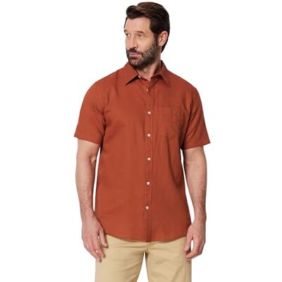 Amazon Herren Kurzärmliges Regular-Fit-Leinenhemd, Ziegelrot., XL Amazon Herren Kurzärmliges Regular-Fit-Leinenhemd, Ziegelrot., XL