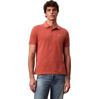Calvin Herren Poloshirt Kurzarm Monogram Pique aus Baumwolle, Braun (Faded Flower), S Calvin Herren Poloshirt Kurzarm Monogram Pique aus Baumwolle, Braun (Faded Flower), S