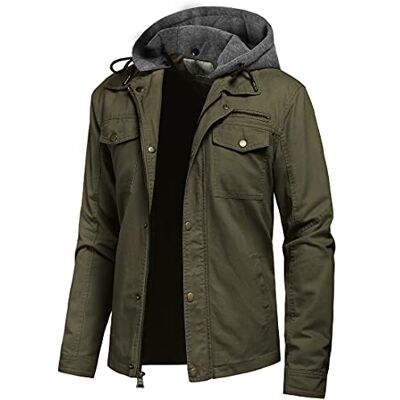 Pursky Herren Canvas Baumwolle Militär Casual Feldjacke Oberbekleidung mit abnehmbarer Kapuze, armee-grün, Large Pursky Herren Canvas Baumwolle Militär Casual Feldjacke Oberbekleidung mit abnehmbarer Kapuze, armee-grün, Large