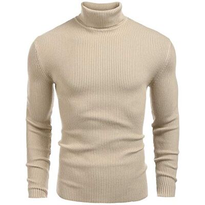 COOFANDY Herren Gerippter Slim Fit Strickpullover Rollkragenpullover, Khaki, Mittel COOFANDY Herren Gerippter Slim Fit Strickpullover Rollkragenpullover, Khaki, Mittel