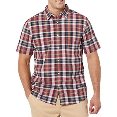 Amazon Herren Kurzärmeliges Hemd aus Popeline, Schmale Passform, Marineblau Rot Weiß Karomuster, M Amazon Herren Kurzärmeliges Hemd aus Popeline, Schmale Passform, Marineblau Rot Weiß Karomuster, M