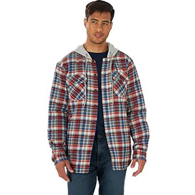 Wrangler Authentics Herren Langärmelige, Gesteppte, Gefütterte Flanell-hemdjacke mit Kapuze Hemd, Bossa Nova, L Wrangler Authentics Herren Langärmelige, Gesteppte, Gefütterte Flanell-hemdjacke mit Kapuze Hemd, Bossa Nova, L