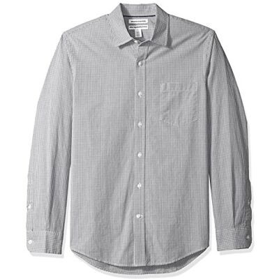 Amazon Herren Langärmeliges Business Hemd aus Popeline Schmale Passform, Grau Vichy-muster, M Amazon Herren Langärmeliges Business Hemd aus Popeline Schmale Passform, Grau Vichy-muster, M