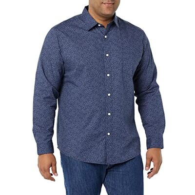 Amazon Herren Langärmeliges Business Hemd aus Popeline Normale Passform, Marineblau Floral, XXL Amazon Herren Langärmeliges Business Hemd aus Popeline Normale Passform, Marineblau Floral, XXL